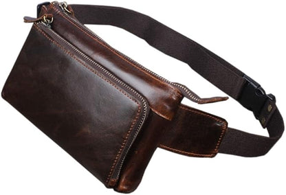 KPYWZER Vintage Leather Waist Bag Fanny Pack for Men Women Hip Bum Bag with Adjustable Strap for Outdoors Workout Traveling Casual Running Hiking Cycling Brown