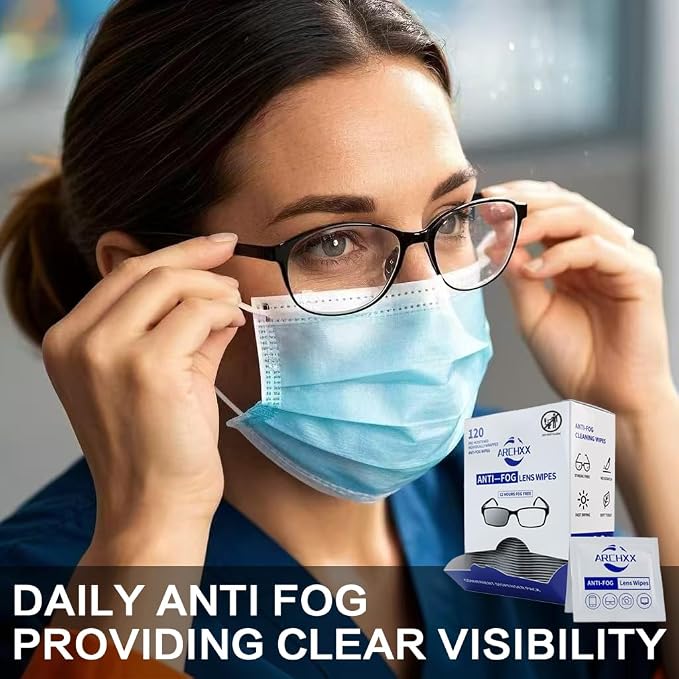 ARCHXX Anti Fog Wipes for Glasses, 120 Count,Pre-Moistened Cleaning Wipes, Lens Cleaner Wipe for Eyeglasses,Sunglasses,Goggles,Screen,Phone,Individually Wrapped Eye Glasses Cleaner