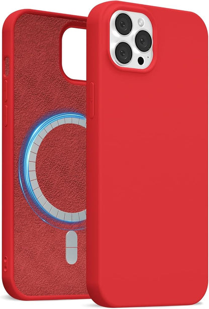for iPhone 12 Pro Max Case Silicone Compatible with Magsafe Case, Ultra Slim Thin Magnetic Phone Cases Mag Safe, Cute Soft Rubber Gel TPU Matte Plain Wireless Charging Cover for Women, Red
