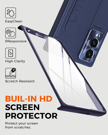 NINKI Hinge Protection for Samsung Galaxy Z Fold 8 Case with Wrist Strap & Kickstand, Hard Thin Screen Protector for Samsung Fold 8 Strap Case, Z Fold 8 Cases for Samsung Z Fold 8 Phone Cover Men Blue