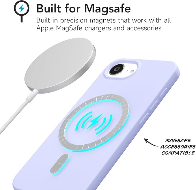 for iPhone 17e 16e Case Silicone Compatible with Magsafe Case, Ultra Slim Thin Magnetic Phone Cases Mag Safe, Cute Soft Rubber Gel TPU Plain Wireless Charging Cover for Women, Purple Lavender