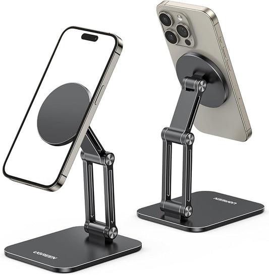 UGREEN Magnetic Phone Stand Compatible with MagSafe Holder for Desk Ergonomic Design Adjustable, Aluminum Cell Phone Stand Compatible for iPhone 17 Air 16 15 14 13 12 Pro Max and MagSafe Case, Black