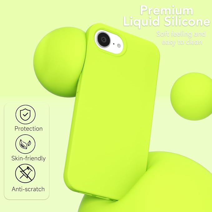 for iPhone 17e 16e Case Silicone Compatible with Magsafe Case, Ultra Slim Thin Magnetic Phone Cases Mag Safe, Cute Soft Rubber Gel TPU Matte Plain Wireless Charging Cover for Women, Neon Green
