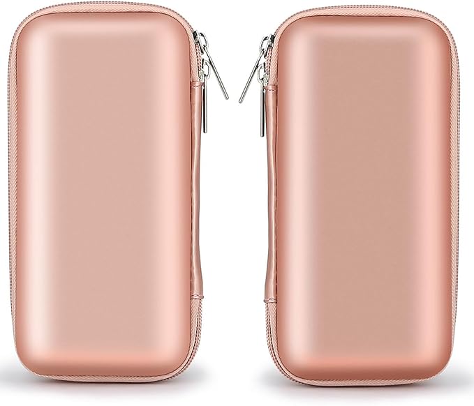 iMangoo Travel Essential Electronics Organizer Pouch Charger Case, Shockproof Dual Zipper Power Bank Cables Tech Accessories Purse, Men & Women Travel Must Have Storage Bag, 6.5x3.2x1 inch Rose Gold