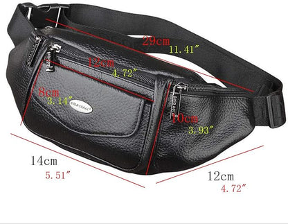 Hebetag Leather Fanny Pack Waist Bag for Men Women Slim Bumbag Waist Packs Outdoor Travel Hiking Casual Pouch Day Pack (Black)