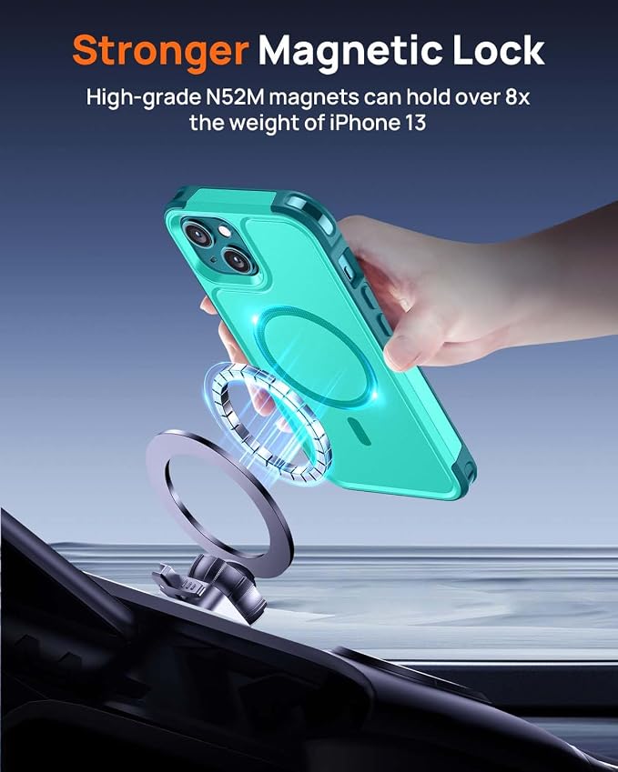 Lanhiem Magnetic for iPhone 13 Case, 2 Pack [Tempered Glass Screen Protectors+Camera Lens Protectors] 10 FT Military Grade Drop Protection Anti-Fingerprint Slim Phone Cover for iPhone 13 (Light Blue)