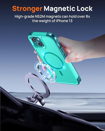 Lanhiem Magnetic for iPhone 13 Case, 2 Pack [Tempered Glass Screen Protectors+Camera Lens Protectors] 10 FT Military Grade Drop Protection Anti-Fingerprint Slim Phone Cover for iPhone 13 (Light Blue)