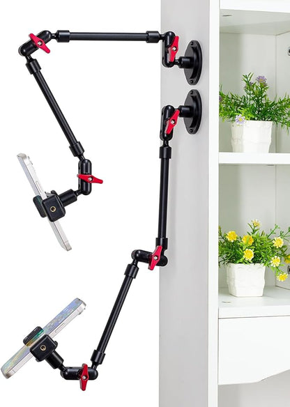 Wall Mounted Phone Holder Magic Arm 360° Rotation Adjustable Metal Base Screw in Wall Sturdy for Kitchen Bedroom Home 22 Inch Metal Phone Clip