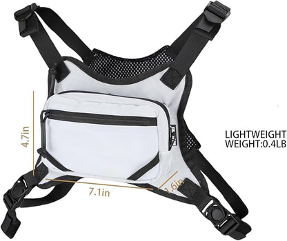 MGFLASHFORCE Chest Bag for Men and Women, Chest Rig Pack Front EDC Pouch Running Vest Phone Holder for Workout, Hiking and Outdoor Sports (White)