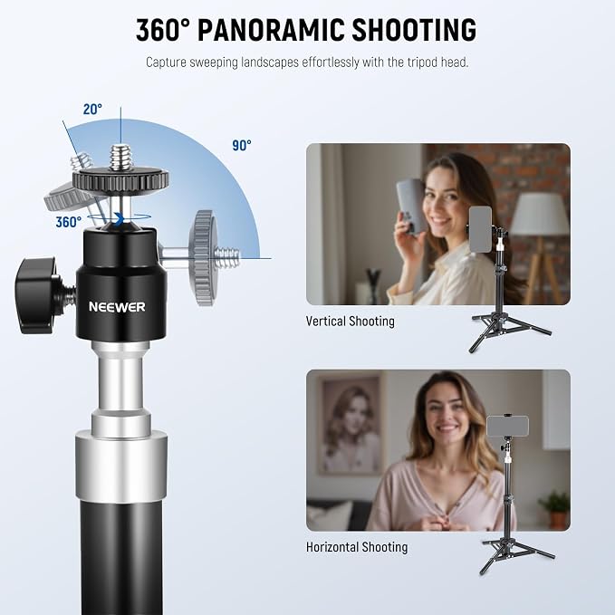 NEEWER Webcam Stand Tripod for Desk, Mini Desktop Tripod with Cell Holder Compatible with Logitech Anker Emeet Webcam Ring Light for Video Recording Live Streaming Zoom Call, ST45B