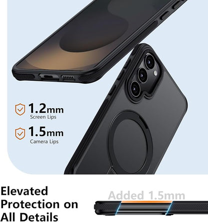 for Samsung Galaxy S25 Case, Magnetic Adjustable Ring Stand [Fit for Magsafe], [Military-Grade Shockproof Protection] Phone Case with Kickstand&Ring Holder (Black)