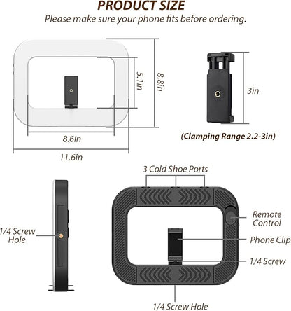 Smartphone Video Rig with Light, Handheld Ring Selfie Light Kit, LED Mobile Video Stabilizer with Built-in 8000mAh Battery for Camera, Smartphone, YouTube, TikTok Video Recording, Makeup