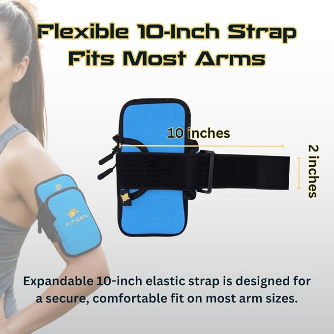 Fitizen Phone Armband for Running – Sky Blue Adjustable Water-Resistant Arm Band for iPhone & Android – for The Active Citizen, Secure Workout Phone Holder for Jogging, Gym, & Walking by FitNation