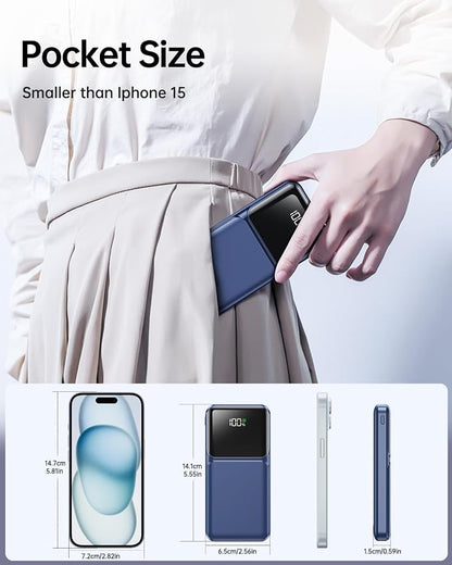 Portable Charger with Built in Cable - 20000mAh Fast Charging 22.5W Power Bank USB C LED Display Slim Battery Pack 5 Outputs & 3 Inputs for Travel Essentials iPhone Samsung Android Phones Tablets
