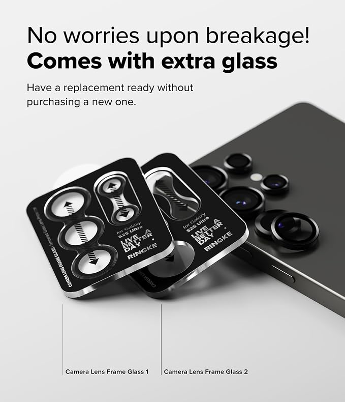 Ringke Camera Lens Frame Glass [Individual Lens Covers] Compatible with Samsung Galaxy S25 Ultra Camera Lens Protector, Tempered Glass Covers and Aluminum Alloy Frames - 2 Pack