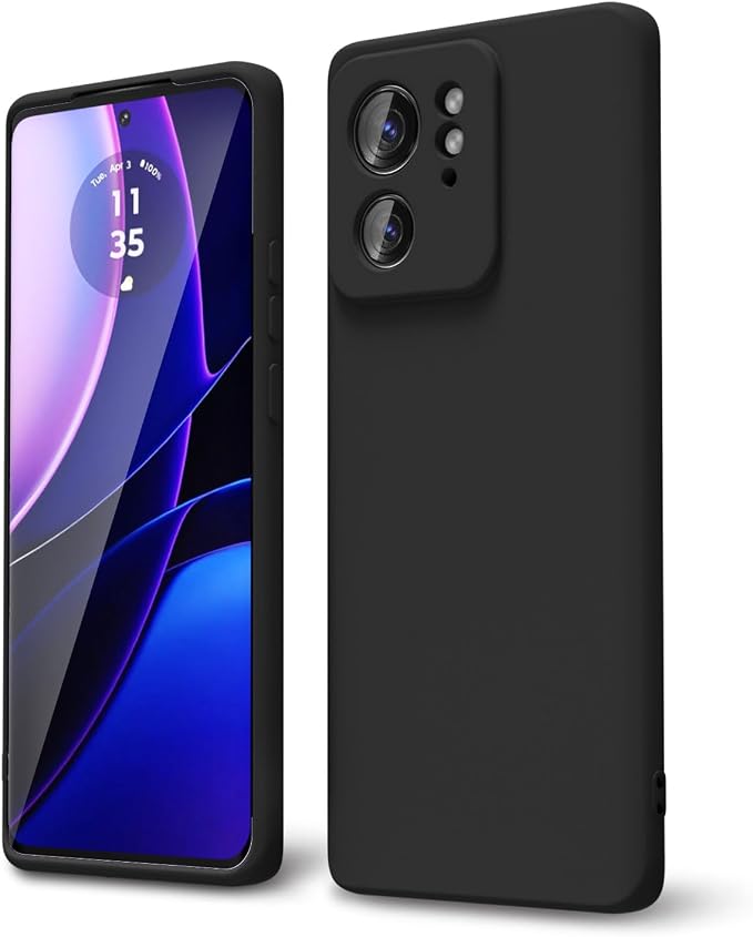 oakxco for Motorola Moto Edge 2023 Phone Case Liquid Silicone, Thin Slim Soft Rubber Gel TPU Plain Protective Simple Cover for Women Girl Cute, Matte Solid Color Aesthetic, Black