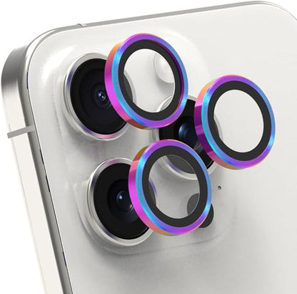 PureGear Camera Lens Protector for Apple iPhone 15 Pro & 15 Pro Max, Protects Camera Lens from Drops & Scratches, Ultra-Thin HD Tempered Glass Individual Ring Cover Lens Protectors-Iridescent