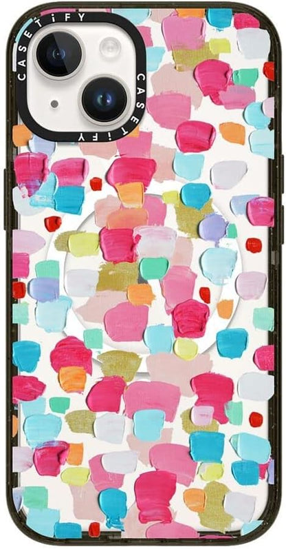 CASETiFY Impact iPhone 14 Case [4X Military Grade Drop Tested / 8.2ft Drop Protection/Compatible with Magsafe] - Magenta Confetti - Glossy Black