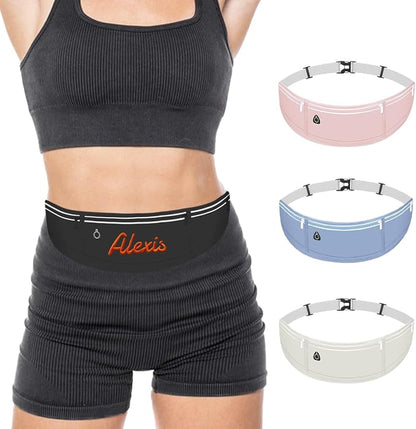 Personalized Slim Running Belt Fanny Pack for Men Women - Adjustable Waist Phone Holder with Reflective Strip, 3-Pocket Design for Running Hiking Cycling Gym (Black)