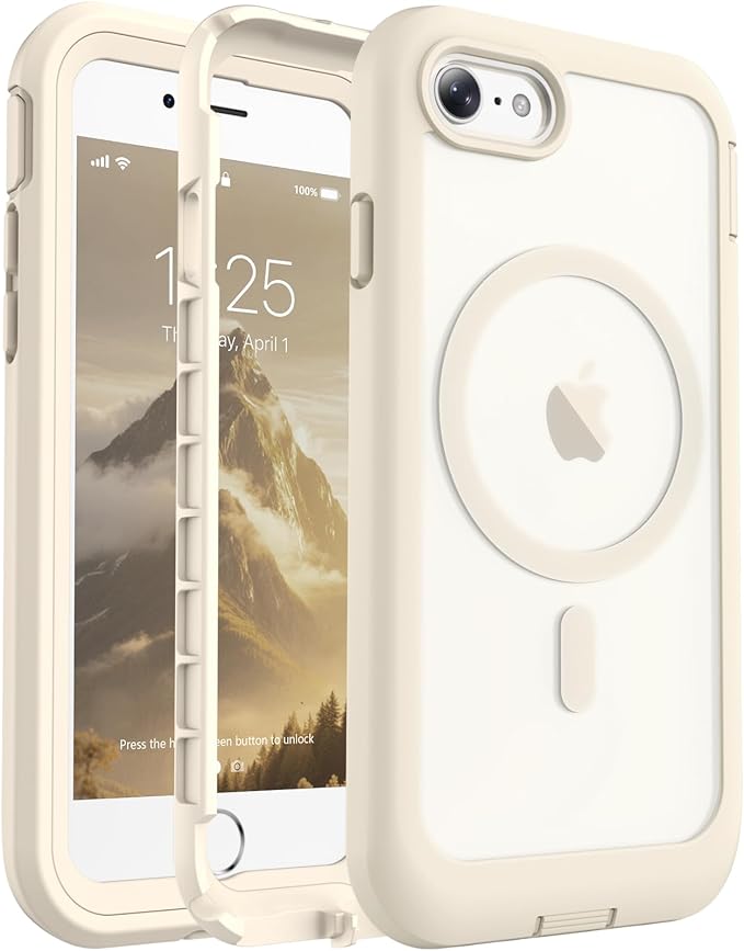 jaroco Magnetic for iPhone SE Case 3rd/2rd,iPhone 8/7 Case, [Compatible with MagSafe][Military Grade Drop Protection][Heavy Duty Protection][Non-Slip] 2-Layer Bumper Phone Case 4.7''-Antique White