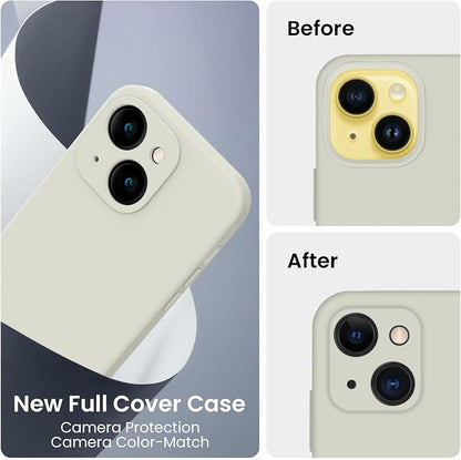 FireNova Designed for iPhone 14 Case, Silicone Upgraded [Camera Protection] Phone Case with [2 Screen Protectors], Soft Anti-Scratch Microfiber Lining Inside, 6.1 inch, Stone