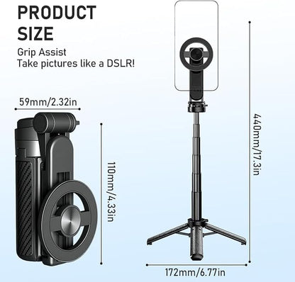 4-in-1 Multifunctional Magnetic Selfie Stick,360° Rotation Phone Tripod, Wireless Remote. Portable Extendable Mag Tripod,for Video Recording & Vlog. Portable Pocket Size for iPhone & Android