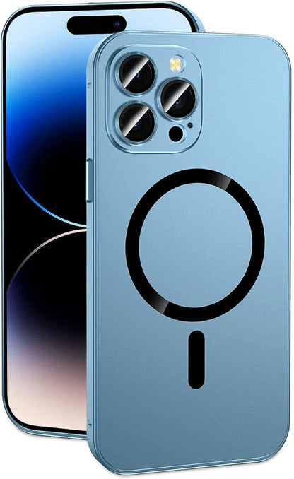 Magnetic Charging Aluminium Metal Bumper Matte Case Cover for iPhone, Alloy Magnetic Slim Case Camera Lens Protect for iPhone 14 Pro Max 13 12 (Far Peak Blue, for iPhone 13 Pro)