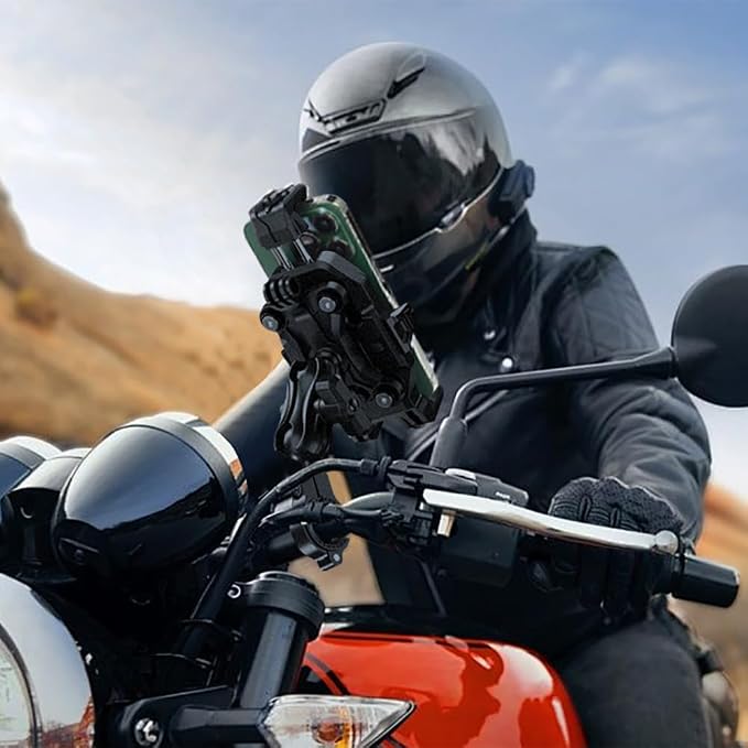 iMESTOU Motorcycle Phone Mount Anti-Vibration with 4 Shock Absorbers, Universal 22-32mm Handlebar Fit for Bikes/Motorcycles/EBikes, 720° Adjustable Heavy-Duty Phone Holder for 5.6”-7.4” Phones