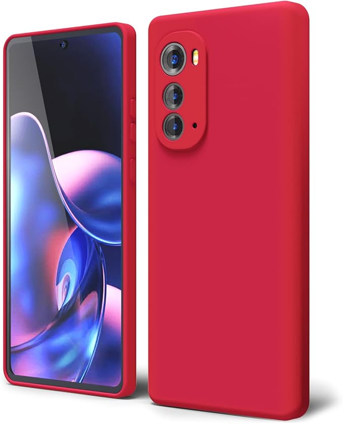 oakxco for Motorola Edge 2022 Phone Case Liquid Silicone Grip Bumper, Cute Thin Slim Soft Rubber TPU Plain Smooth Gel Cover for Women Girl Aesthetic Design, Matte Solid Protective & Shockproof, Red