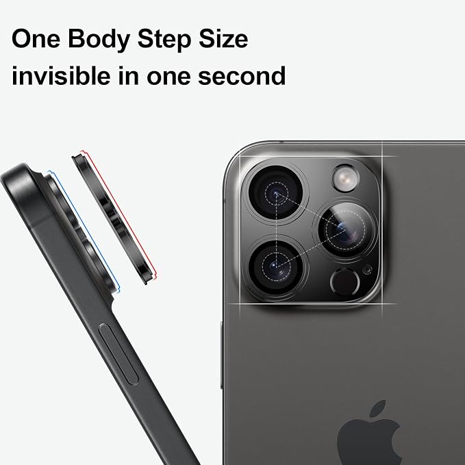 Camera Lens Protector for iPhone 14/15/16 Pro & Pro Max, Tempered Glass with Metal Alloy Frame, for 16 pro camera lens protector, Step Fitting Design, Black
