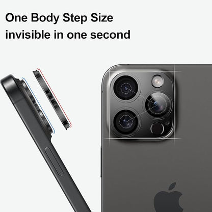 Camera Lens Protector for iPhone 14/15/16 Pro & Pro Max, Tempered Glass with Metal Alloy Frame, for 16 pro camera lens protector, Step Fitting Design, Black