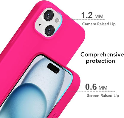 for iPhone 15 Plus/ 14 Plus Case Silicone Compatible with Magsafe Case, Ultra Slim Thin Magnetic Phone Cases Mag Safe, Cute Soft Rubber Gel TPU Matte Wireless Charging Cover for Women, Hot Pink