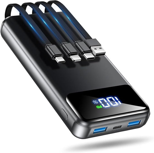 Portable Charger Power Bank 50000mAh Battery Pack, 22.5W Fast Charging PowerBank with Built in Cables,Travel Essential USB-C Portable Phone Charger for iPhone Samsung Pixel Android iPad