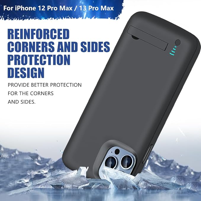 Sitong [Upgraded Battery Case for iPhone 12 Pro Max & iPhone 13 Pro Max, 6000mAh Rechargeable Extended Battery Charging Charger Case, Add 100% Extra Juice (6.7 Inches) Black