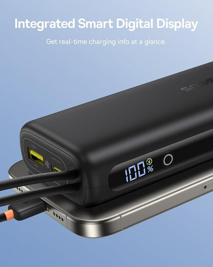 Baseus Mini Power Bank Fast Charging 67W, 10000mAh Small Portable Phone Charger Built-in Dual USB C Braided Cable, Travel Essential Battery Pack for iPhone 17/16/15, iPad, Samsung Galaxy S25/S24 etc.