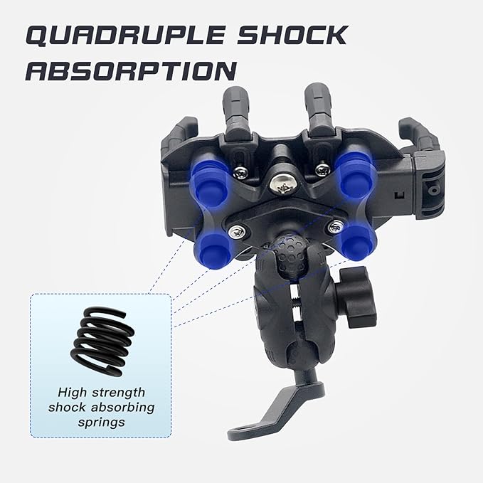 Motorcycle Phone Mount with Vibration Dampener, [Ultra-Sturdy] Rearview Mirror Phone Holder for Motorcycle, Cellphone Clamp Compatible with iPhone, Samsung, Smartphones