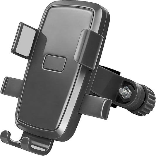Motorcycle Bike Phone Mount, Bike Cell Phone Holder Clip, Bicycle Scooter Handlebar Clamp, for iPhone 17 16 15 14 Pro Max, Galaxy S25 S24 Ultra, 4.7-7" Phones, Black