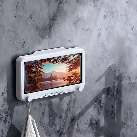 Waterproof Shower Phone Holder with 360° Rotation, Angle Adjustable,Anti-Fog High Sensitivity iPhone Case,Wall Phone Mount Stand for Bathroom Mirror Bathtub Kitchen, for 4-7’’ cellphones (Sonw White)