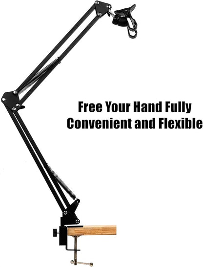 WANBY Overhead Phone Stand Articulating Arm Table Stand Mount Flexible 360° Rotation Cell Phone Clip Holder for All Smart Phone Microphone
