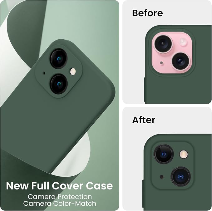 FireNova Designed for iPhone 15 Case, Silicone Upgraded [Camera Protection] Phone Case, Soft Anti-Scratch Microfiber Lining Inside, 6.1 inch, Alpine Green