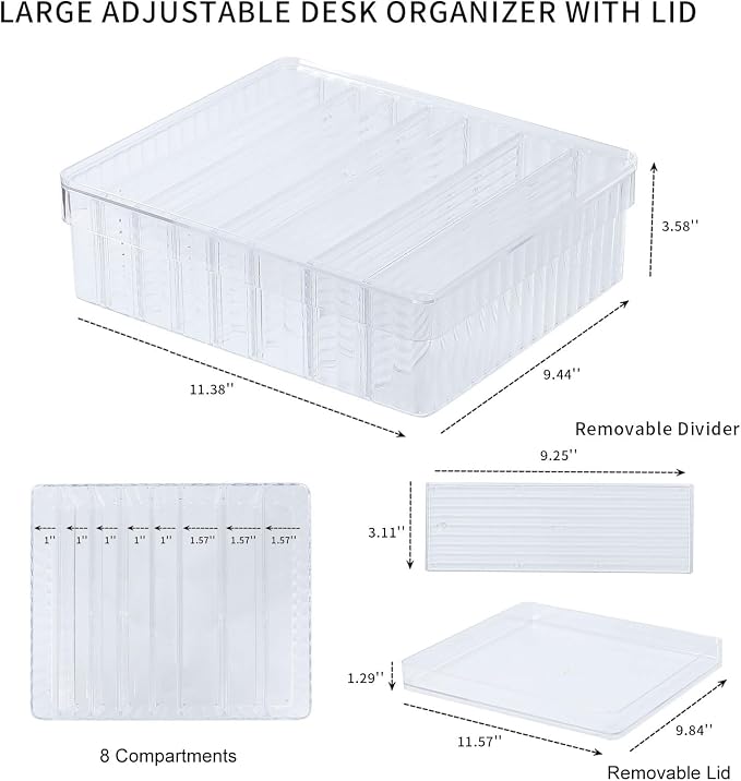 Large Cord Storage Box with Lid, Plastic Stackable Desk Drawer Organizer for Home Office Supplies, Phone Charger, USB Cable, Battery, Stationery, Art Crafts, Makeup, Pencil Holder
