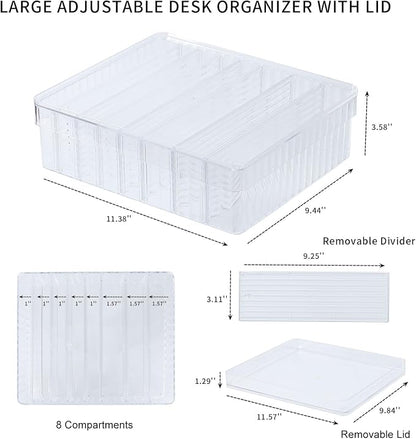 Large Cord Storage Box with Lid, Plastic Stackable Desk Drawer Organizer for Home Office Supplies, Phone Charger, USB Cable, Battery, Stationery, Art Crafts, Makeup, Pencil Holder