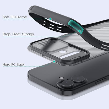 Nillkin for iPhone 17 Case with Slide Camera Cover, Thin Slim Fit, Shockproof Protective, Protector Privacy, Phone Case iPhone 17 Camera Lens Protector 6.3 inch, Transparent Black