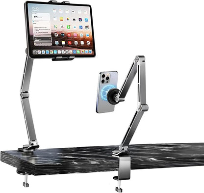 Tablet Stand for Desk, iPad Desk Mount, Magnetic Tablet Holder for Desk, Foldable Phone Arm Mount with 360° Adjustable Rotatable, Phone Holder iPad Stand Fits for 4.7-15.6" Screen