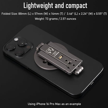 Ultra-Compact Magnetic Tripod for iPhone | Foldable Hook Design, 20 N52 Magnets, Cold Shoe & 1/4" Screw - Phone Stand for iPhone 12-17 & MagSafe Devices