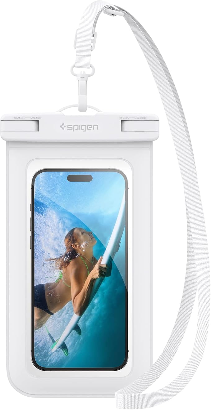 Spigen AquaShield Universal Waterproof Phone Pouch, Waterproof Phone Case, PVC Protective Dry Bag Cases with IPX8 A601 Compatible with iPhone, Galaxy, Google (Pack of 1) - Transparent White