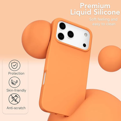 for iPhone 17 Pro Case Silicone Compatible with Magsafe Case, Ultra Slim Thin Magnetic Phone Cases Mag Safe, Cute Soft Rubber Gel TPU Matte Plain Wireless Charging Cover for Women, Neon Orange