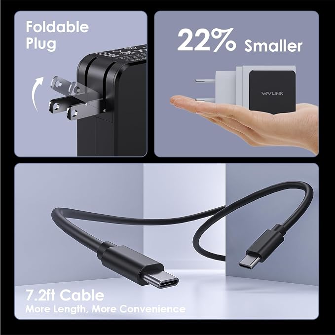 WAVLINK 118W GaN Charger, Ultra-Fast PD3.0 USB C Charger with GaN Ⅱ Tech, One-Port Wall Charger Power Adapter for Laptops, iPhone, Android (with USB-C Cable), Portable for Anywhere You Travel