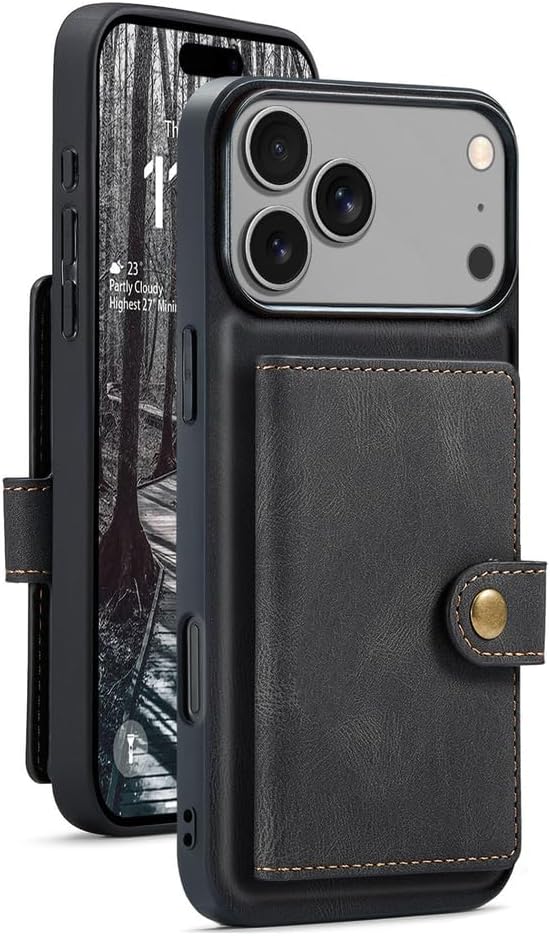 Wallet Case for iPhone 17/17 Pro/17 Air/17 Pro Max, Retro Leather Cover Magnetic Separate Card Slots Kickstand Detachable Case,17pro max,Black
