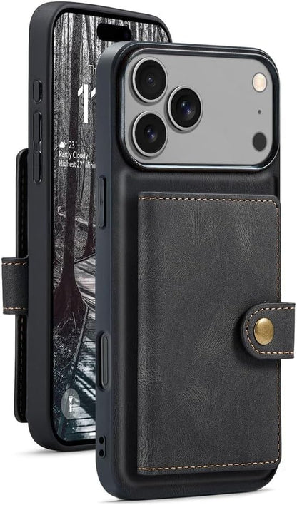 Wallet Case for iPhone 17/17 Pro/17 Air/17 Pro Max, Retro Leather Cover Magnetic Separate Card Slots Kickstand Detachable Case,17pro max,Black